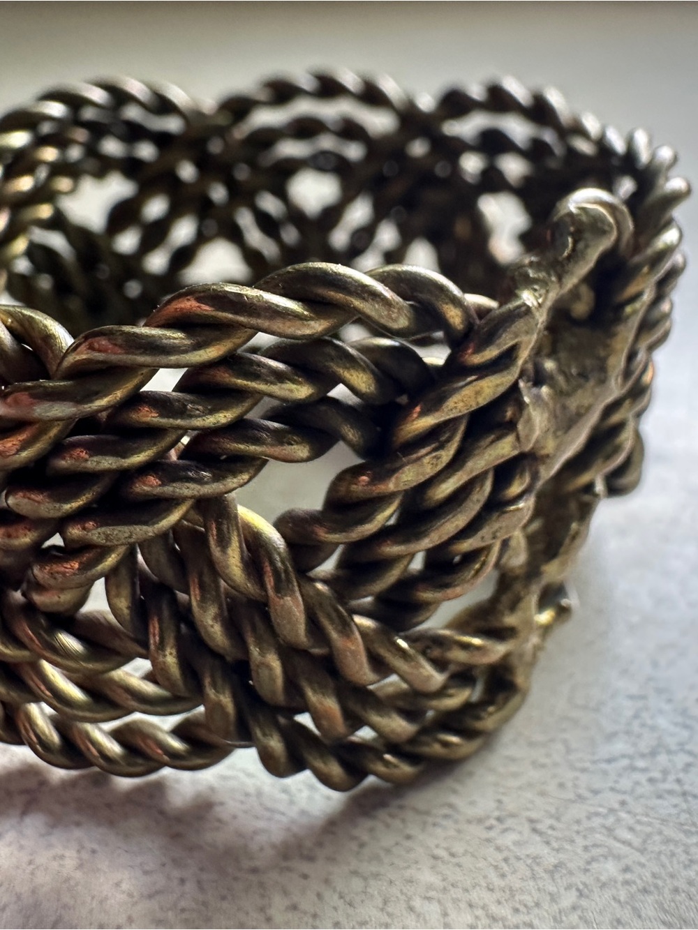 Braided Metal Statement Cuff Bracelet - Antique Gold Tone - Picture 1 of 2